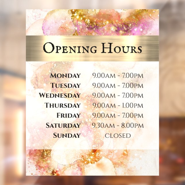 Gold Pink Watercolor Faux Foil Opening Hours (Sheet 2)