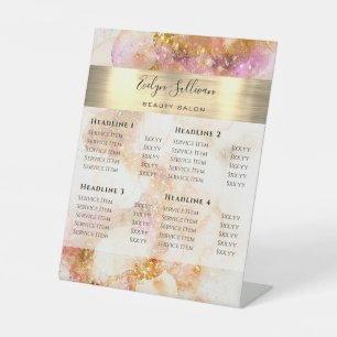 Gold Pink Watercolor Faux Foil Price List Pedestal Sign