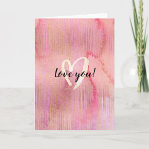 Gold Pink Watercolor Heart Love Card