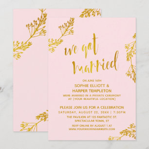 Gold & Pink We Got Married Post Wedding Party Invitation
