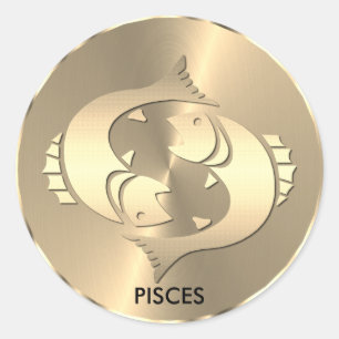 Gold Pisces ♓ the Fish - Zodiac Sign Classic Round Sticker