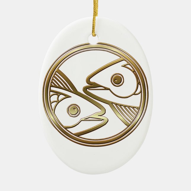 Gold Pisces Zodiac Fish Astrology Sign Ceramic Tree Decoration (Front)