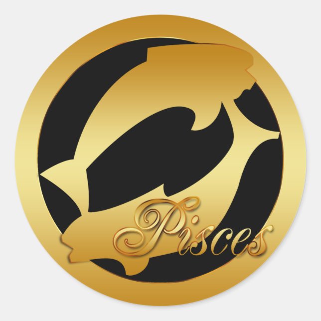 GOLD PISCES ZODIAC SIGN CLASSIC ROUND STICKER (Front)