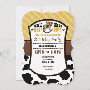 Gold Plaid Cowhide Cowboy Birthday Invite