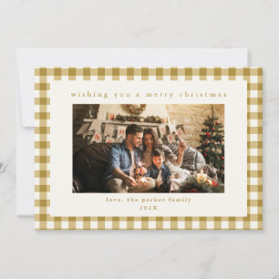 Gold Plaid Custom Photo Christmas Holiday Card