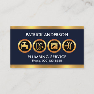 Gold Plumber Icons Border Plumbing Contractor Business Card