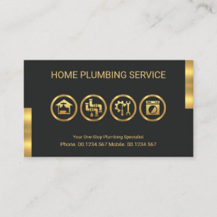 Gold Plumber Tools Motif Plumbing Service Business Card