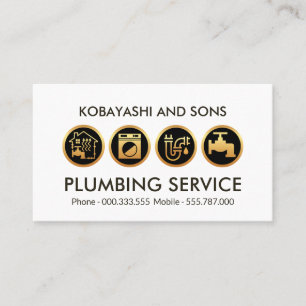 Gold Plumbing Heating Icons Plumber Business Card