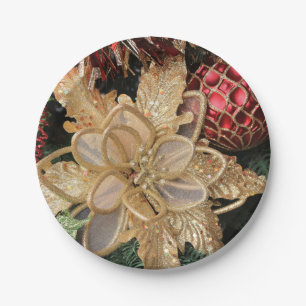Gold Poinsettia Christmas Paper Plates