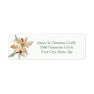 Gold Poinsettia Holiday Return Address Label