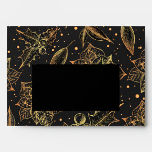 Gold Poinsettias and Holly Black Christmas Envelope
