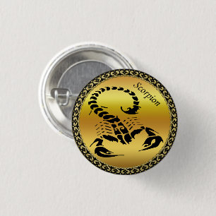 Gold poisonous scorpion very venomous insect 3 cm round badge