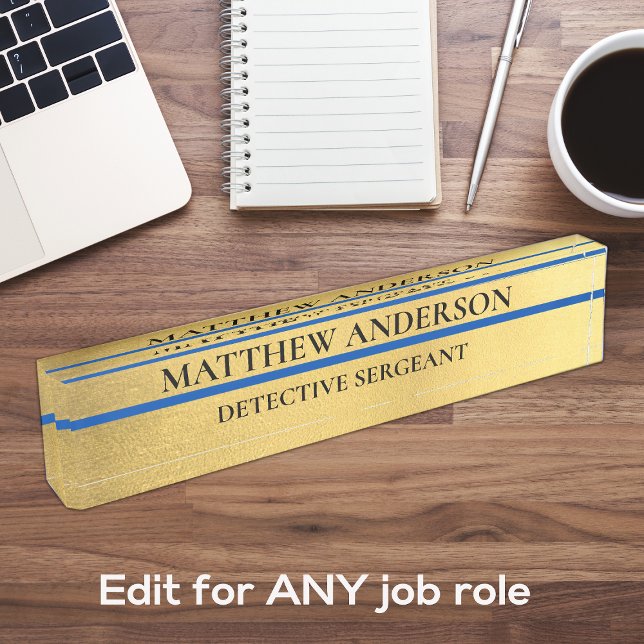 GOLD Police Sergeant Desk Nameplate Thin Blue Line (Creator Uploaded)