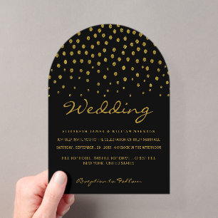 Gold Polka Dot - Black & Gold - Wedding Acrylic Invitations