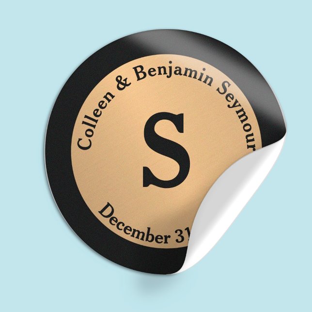Gold Polka Dot Monogram Personalised Wedding Classic Round Sticker (Creator Uploaded)