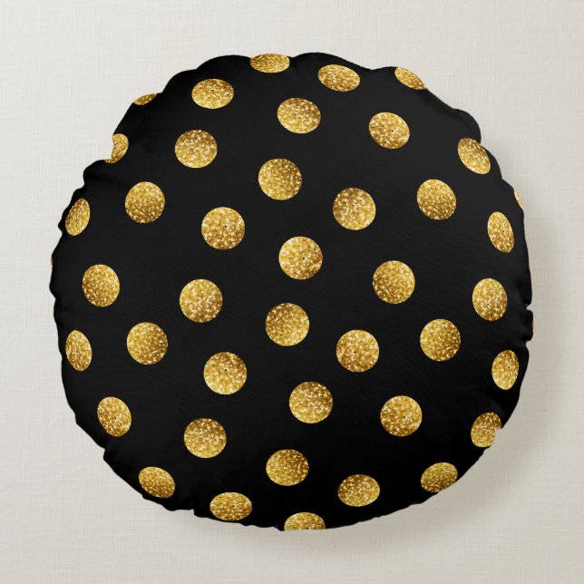Gold Polka Dot: Sparkling Seamless. Round Cushion (Front)