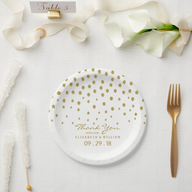 Gold Polka Dot Wedding Paper Plate (Wedding)