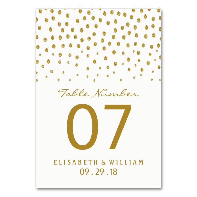 Gold Polka Dot Wedding Table No. Table Number (Front)