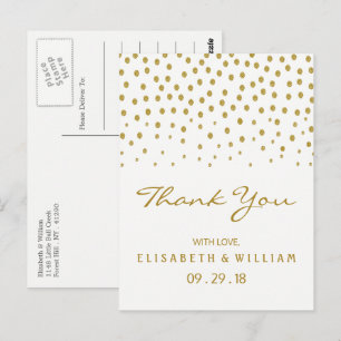 Gold Polka Dot Wedding Thank You Postcard