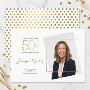 Gold Polka Dots 50 & Fabulous Birthday Photo Invitation