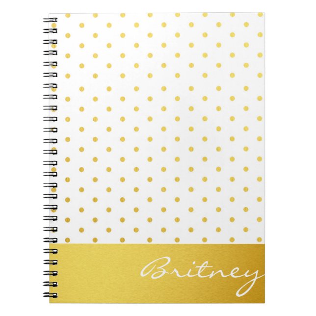 Gold polka dots and monogram - custom notebook (Front)