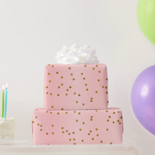 Gold Polka Dots and Pink Satin Wrapping Paper