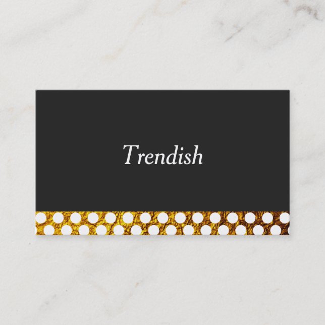 Gold Polka Dots Black Background Business Card (Front)