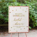Gold Polka Dots Bridal Shower Welcome Poster<br><div class="desc">This gold polka dots bridal shower welcome poster is perfect for an elegant wedding shower. The simple design features chic gold confetti on a creamy champagne background with beautiful faux gold foil calligraphy. Customise the poster with the name of the bride-to-be, and the date and location of the bridal shower....</div>
