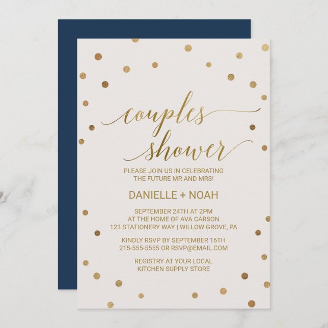 Gold Polka Dots Couples Shower Invitation (Front/Back)