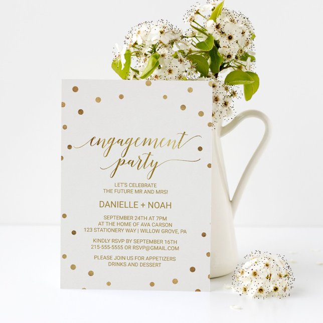 Gold Polka Dots Engagement Party Invitation (Creator Uploaded)