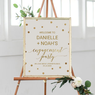 Gold Polka Dots Engagement Party Welcome Poster