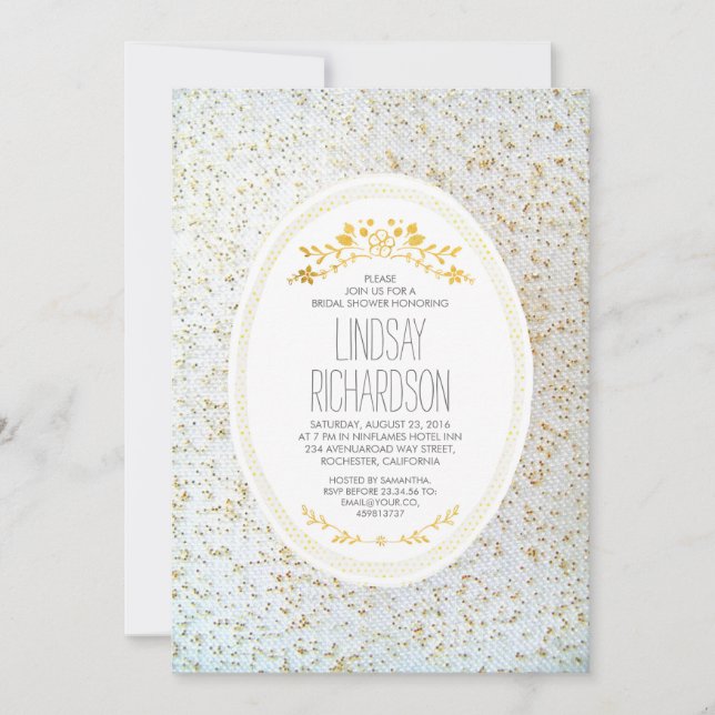 Gold Polka Dots Floral White Bridal Shower Invitation (Front)