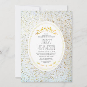 Gold Polka Dots Floral White Bridal Shower Invitation
