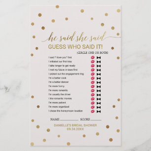 Gold Polka Dots "He Said She Said" Game
