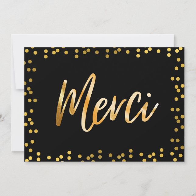 Gold Polka Dots Merci Custom Thank You Cards (Front)