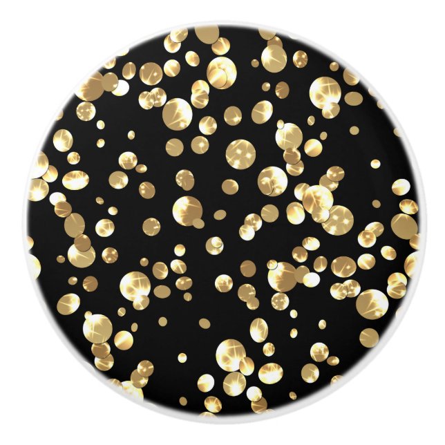 Gold polka dots on a black background .  ceramic knob (Front)