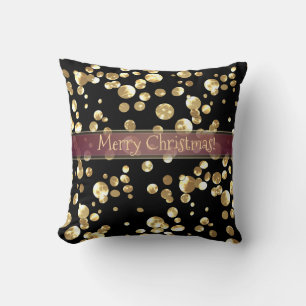 Gold polka dots on a black background . cushion