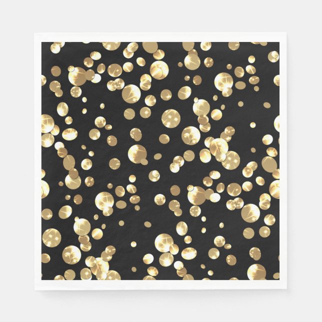 Gold polka dots on a black background . napkin (Front)