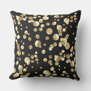 Gold polka dots on a black background . outdoor cushion