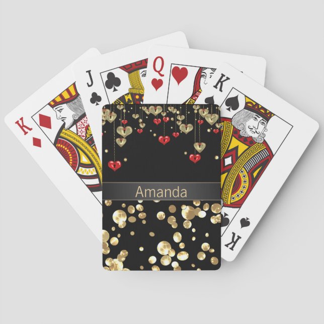 Gold polka dots on a black background . playing cards (Back)