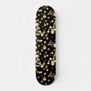 Gold polka dots on a black background skateboard