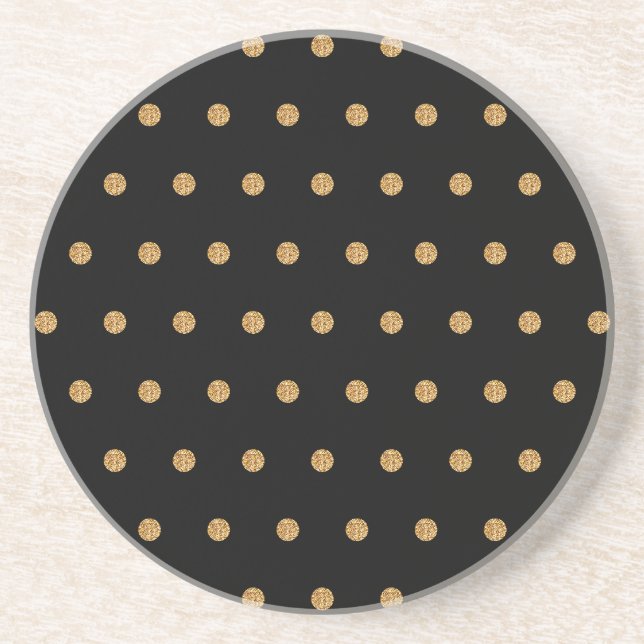 Gold Polka Dots on Black Sandstone Coaster (Front)