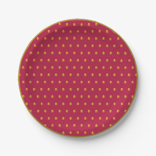 Gold Polka Dots on Burgundy Paper Plate