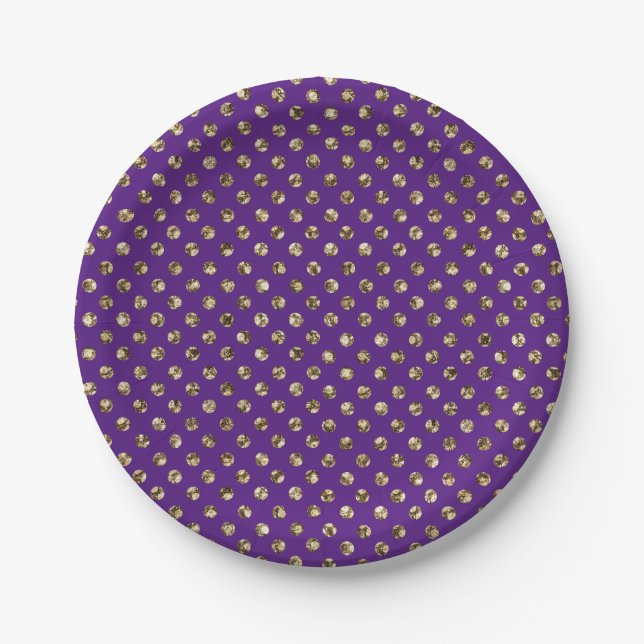 Gold Polka Dots on Custom colour Paper Plate (Front)