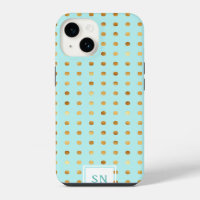 Gold Polka Dots on Mint Green Pattern