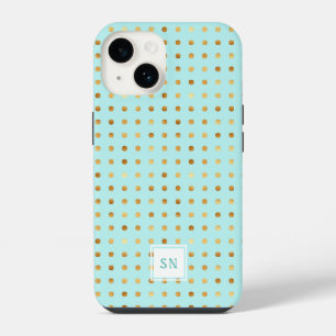 Gold Polka Dots on Mint Green Pattern iPhone 14 Case
