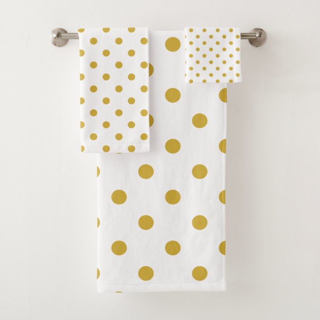 Gold Polka Dots on White Bath Towel Set (Insitu)