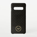 Gold Polka Dots Pattern Monogram Initial Black Samsung Galaxy Case<br><div class="desc">A timeless pattern of gold polka dots on a classic black background with monogram initial. Easily personalise your initial and you can also change background and font colour if you wish via the Customise Further option.</div>