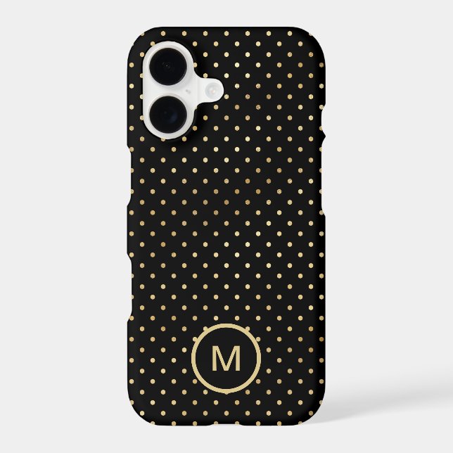 Gold Polka Dots Pattern Monogram Initial Black Samsung Galaxy Case (Back)