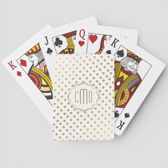 Gold Polka Dots Pattern On White Playing Cards (Back)